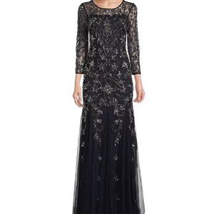 Adrianna Papell midnight beaded floor length gown size 6P